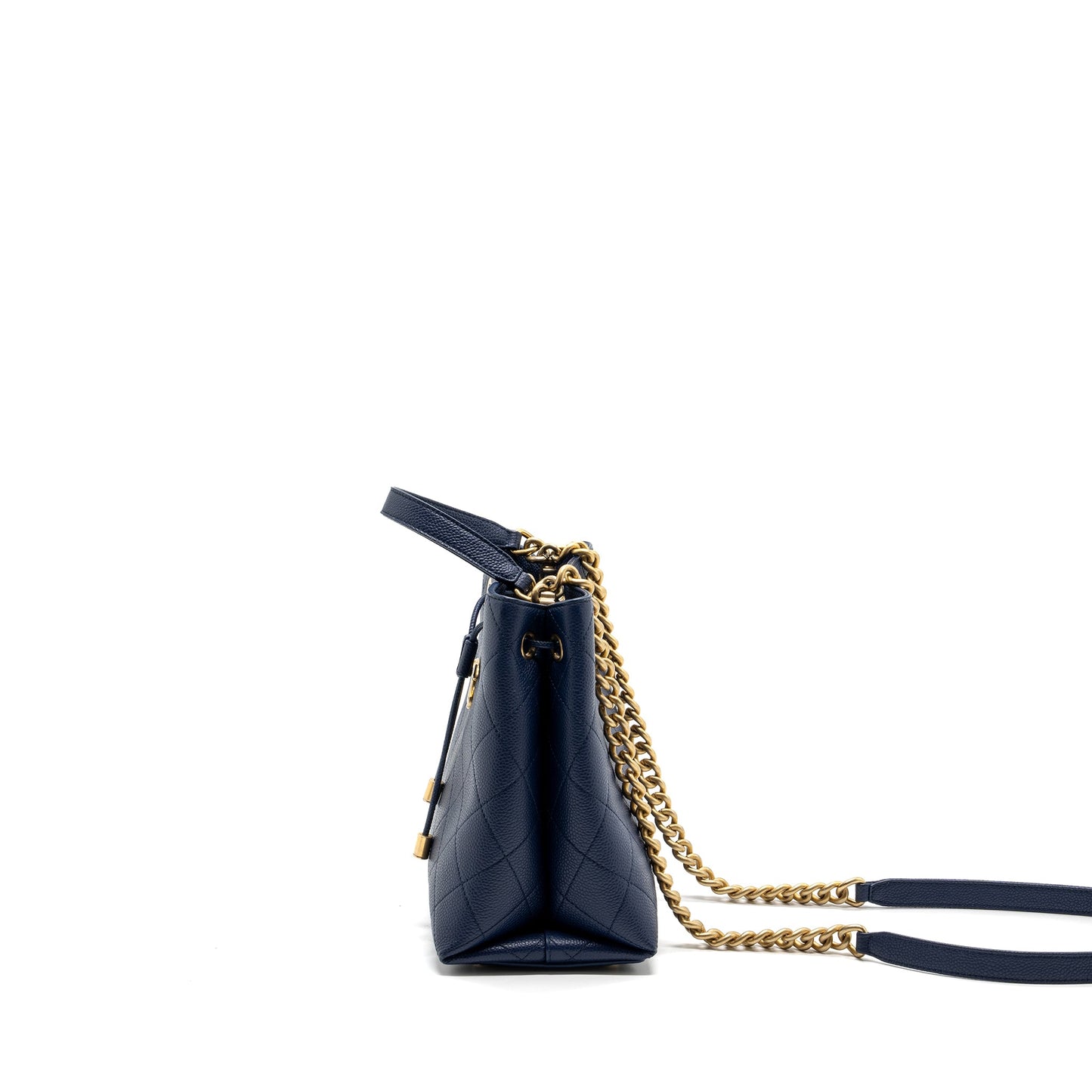 Chanel Top Handle Drawstring Bucket Bag Caviar Navy GHW