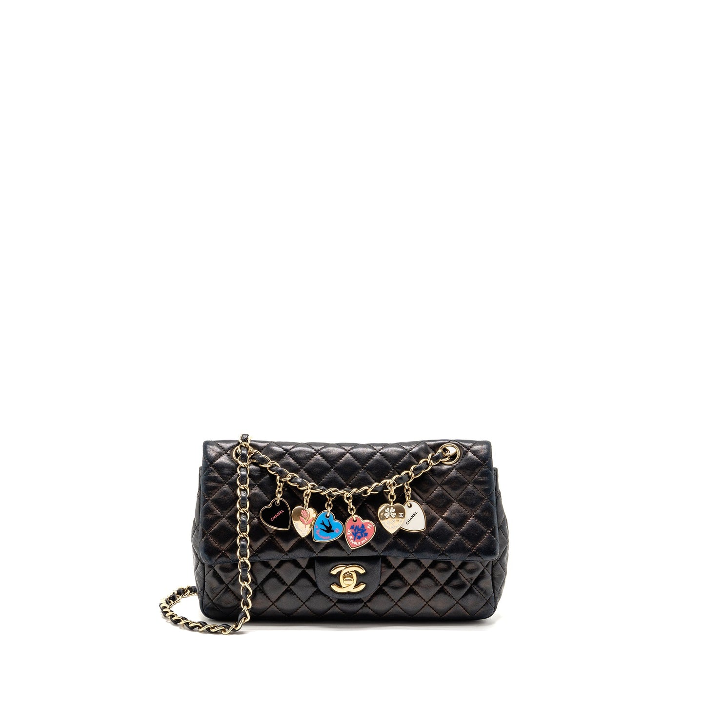 Chanel heart charms flap bag quilted Lambskin black GHW