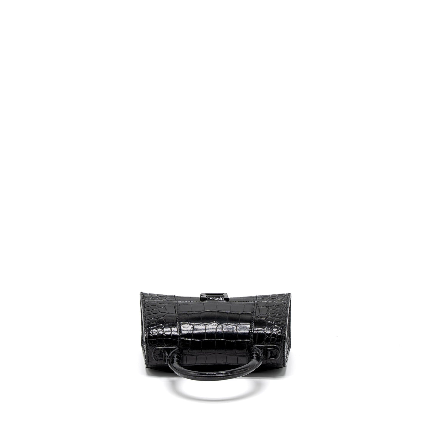 Balenciaga Hourglass XS Croc-Embossed Calfskin So Black