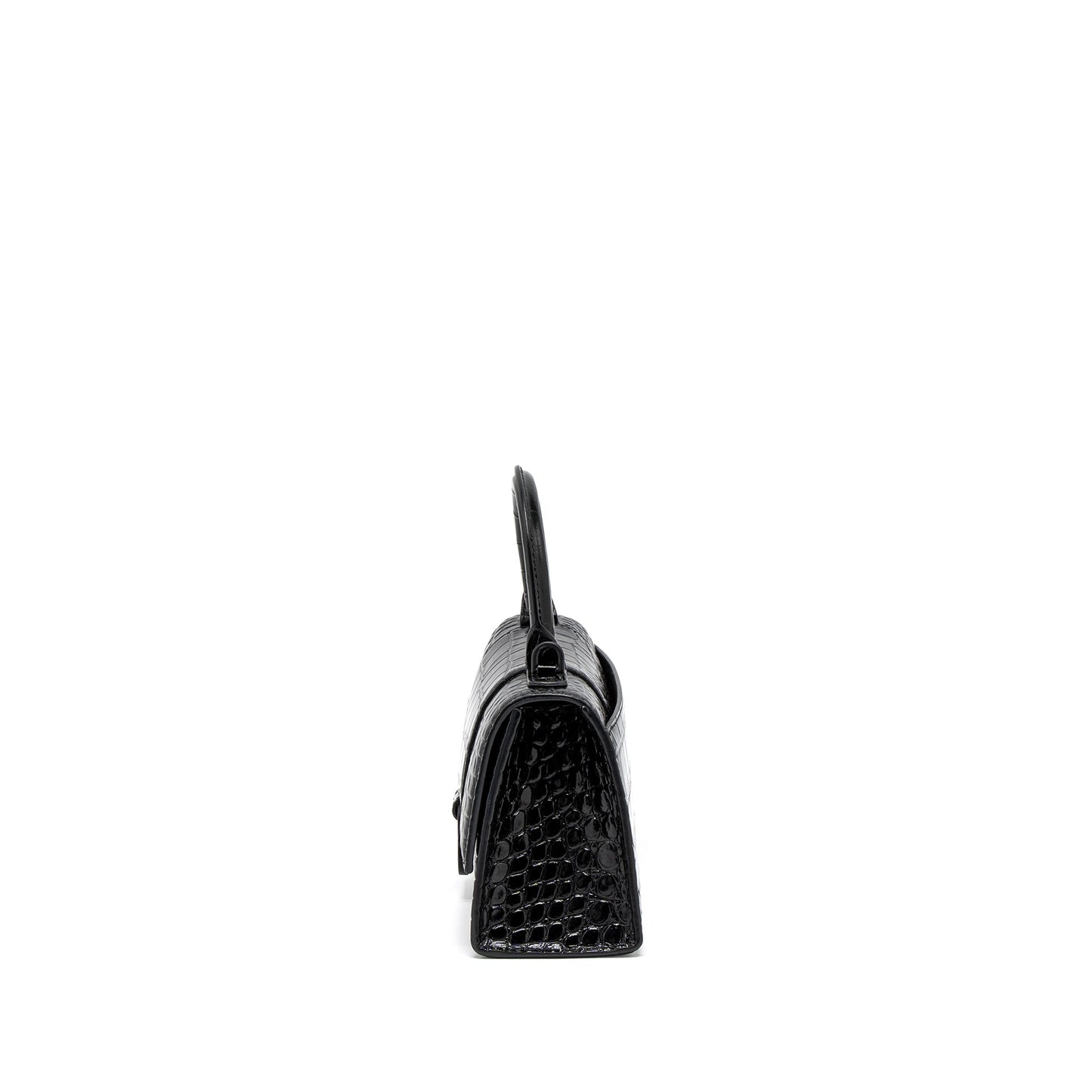 Balenciaga Hourglass XS Croc-Embossed Calfskin So Black