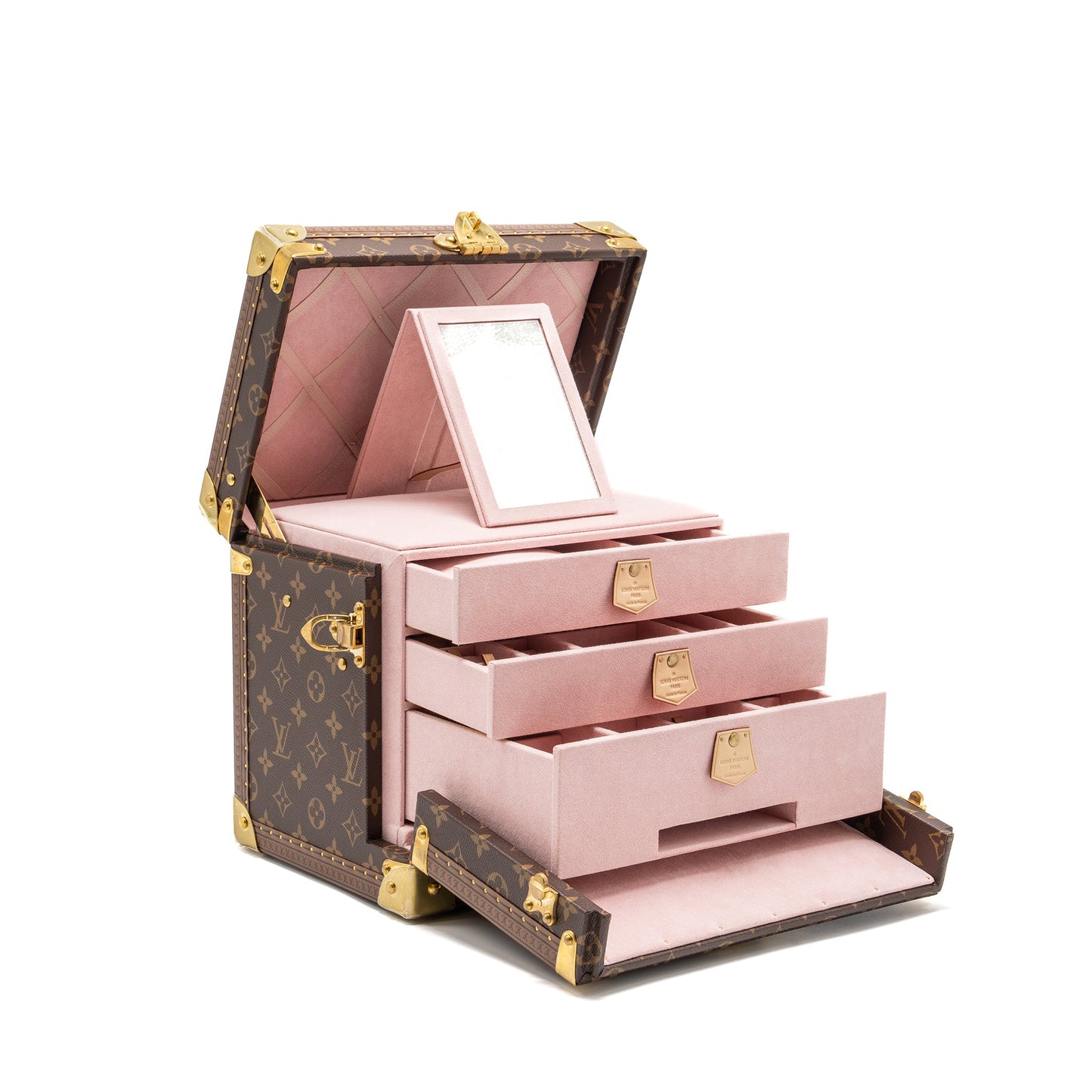 Louis Vuitton Boite Jewellery trunk box monogram canvas / rose ballerine GHW
