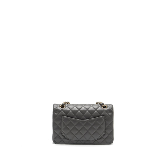 Chanel 22A Small Classic Double Flap Bag Lambskin Grey LGHW(Microchip)