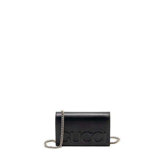 Gucci flap wallet on chain calfskin black SHW