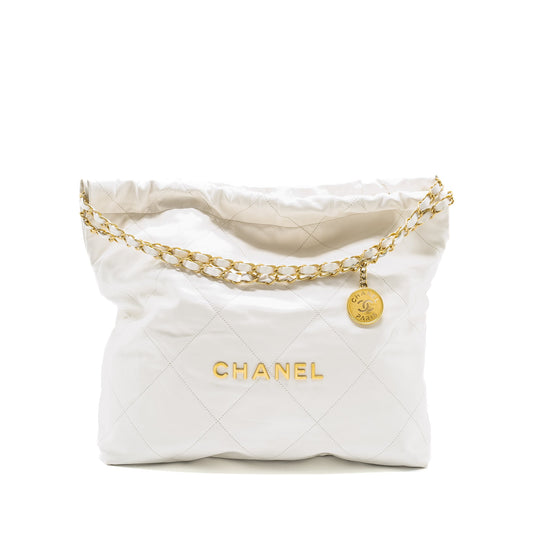 Chanel Medium 22bag calfskin white GHW (microchip)