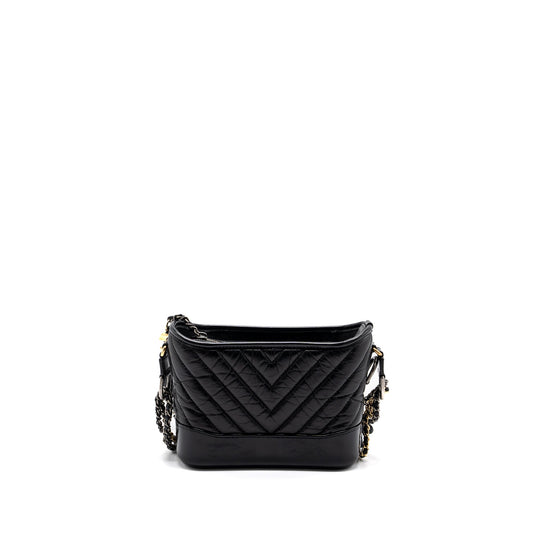 Chanel Small Gabrielle Hobo Bag Chevron Aged Calfskin Black Multicolour Hardware