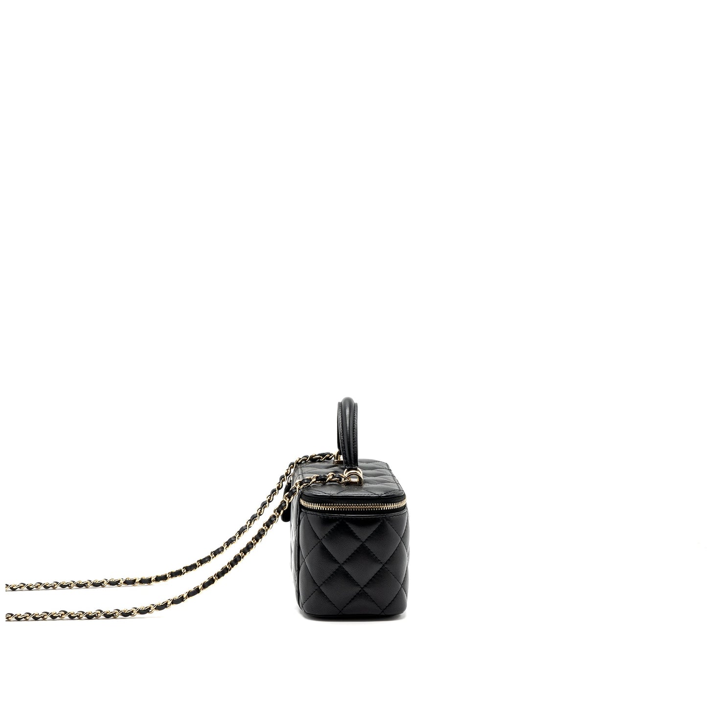 Chanel top handle long vanity with chain lambskin black LGHW (microchip)