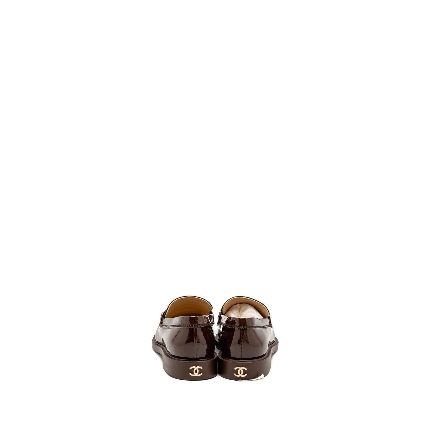 Chanel Size 40 Letter Logo Loafers Patent Calfskin Dark Brown LGHW