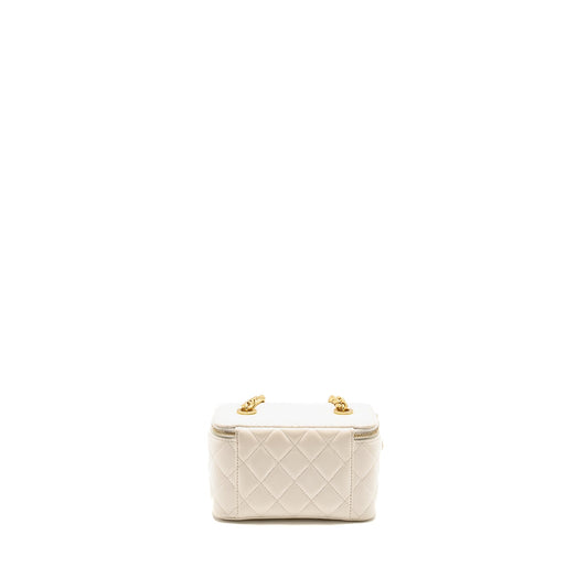 Chanel Letter/ CC Logo Chain Long Vanity Case Lambskin White GHW (Microchip)