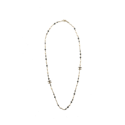 Chanel CC Logo Long Necklace with pearl light gold tone