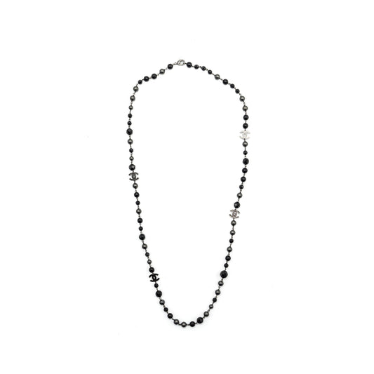 Chanel CC Logo Long Necklace With Pearl Black/Grey