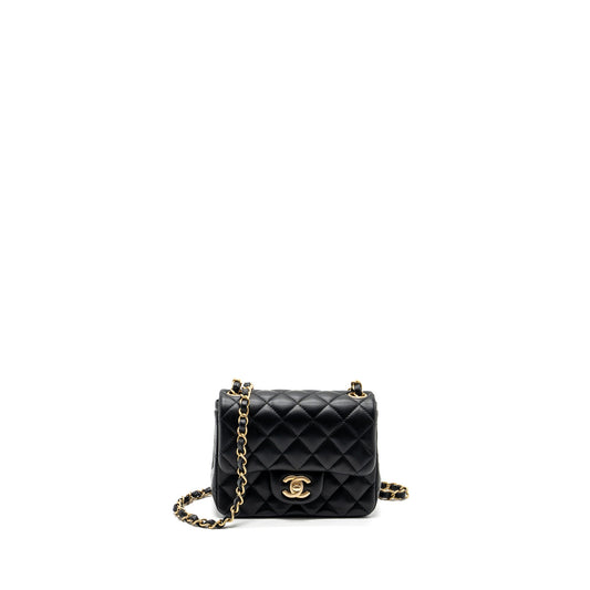 Chanel Classic Mini Square Flap Bag Lambskin Black Brushed GHW