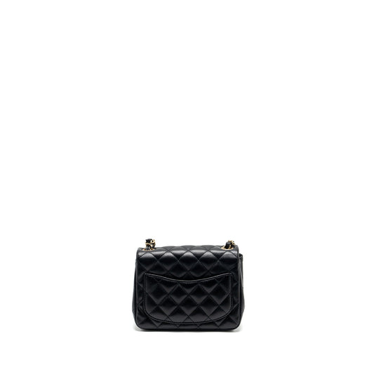 Chanel Mini Square Flap bag Lambskin Black LGHW (Microchip)