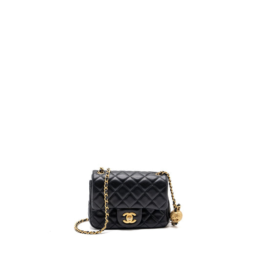 chanel pearl crush mini square flap bag lambskin black GHW (microchip)