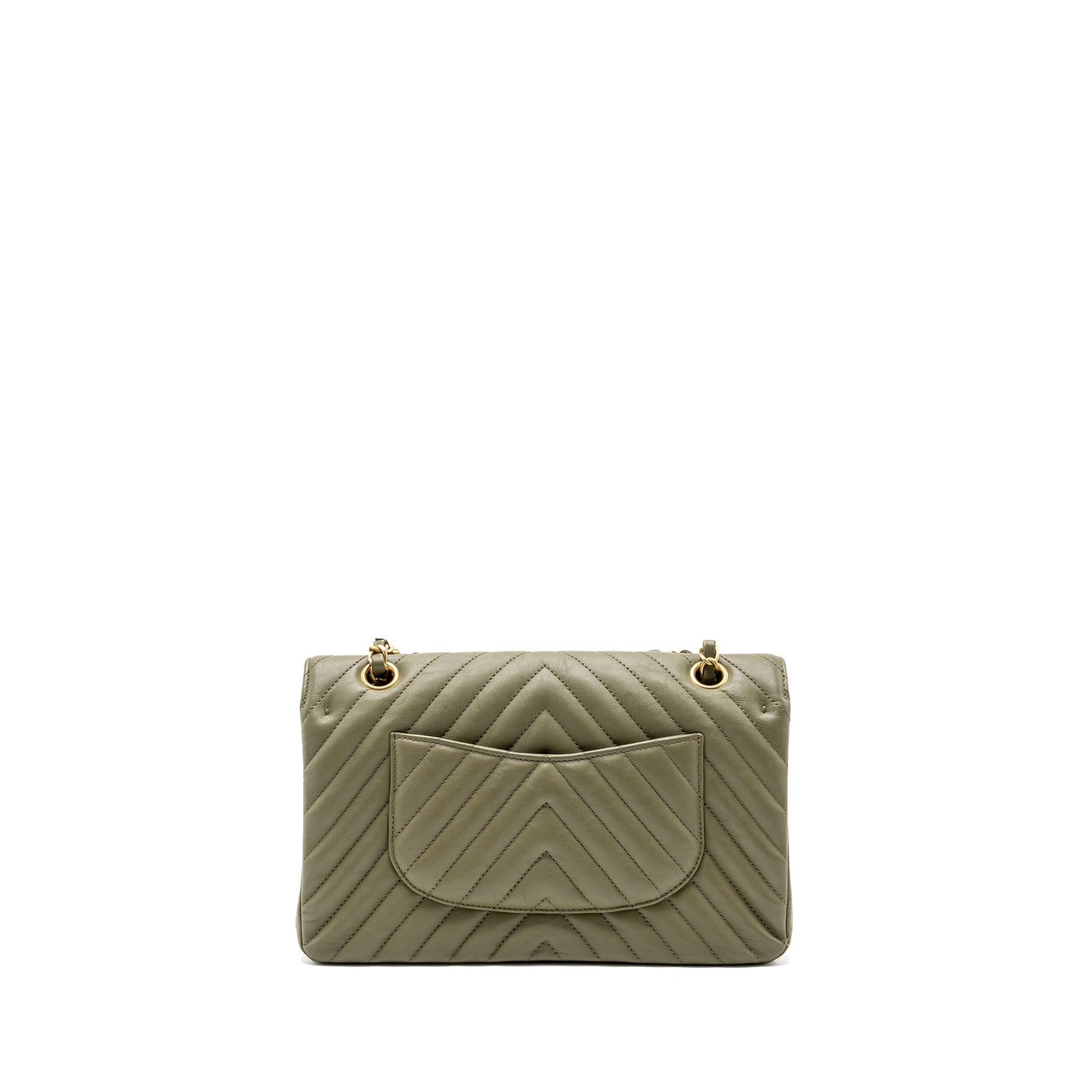 Chanel Medium Classic Double Flap Bag Chevron Calfskin Green GHW