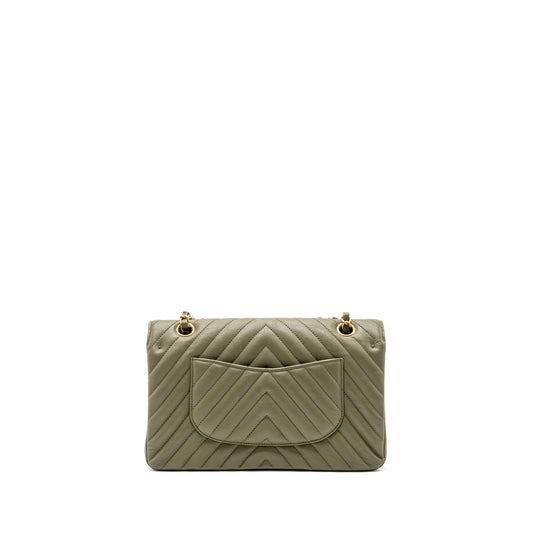 Chanel Medium Classic Double Flap Bag Chevron Calfskin Green GHW
