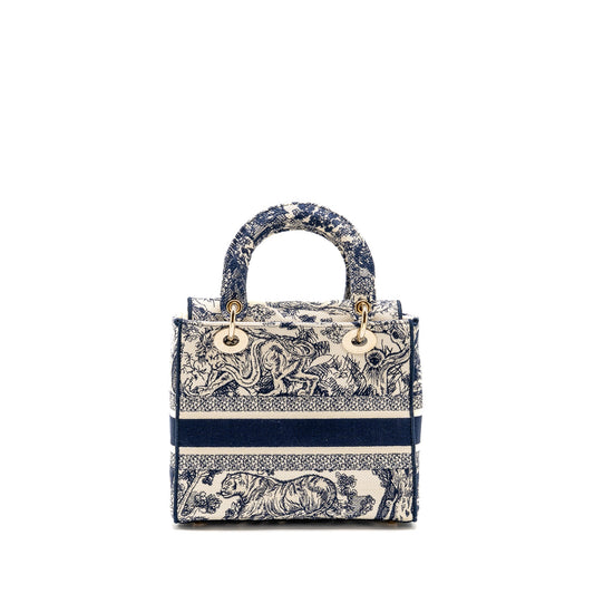 Dior Medium Lady D-Lite Bag Toile de Jouy Embroidery Blue LGHW