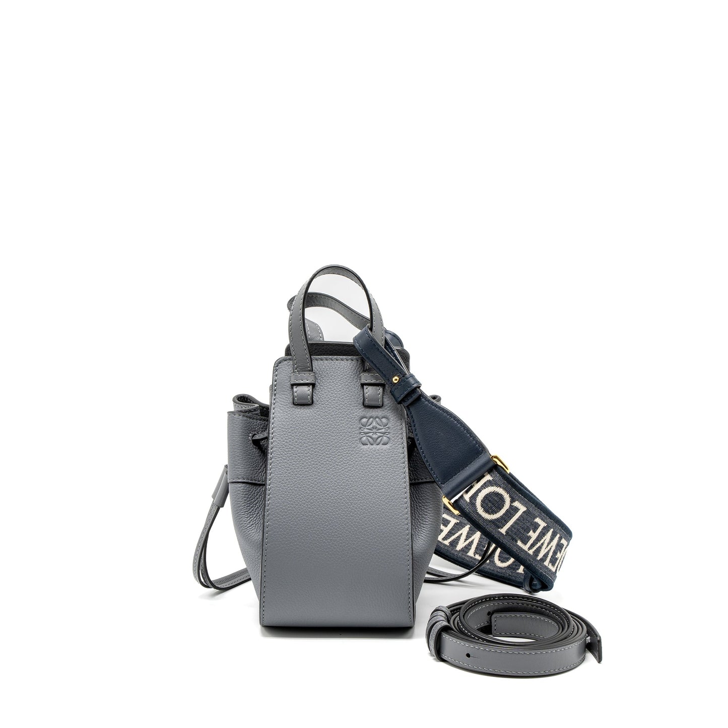Loewe Mini Hammock Drawstring in Soft Grained Calfskin Asphalt Grey GHW