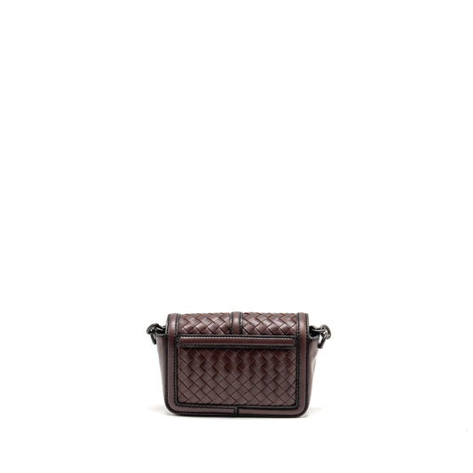 Bottega Veneta Mini Intrecciato Flap Bag Leather Dark Brown with Black Hardware