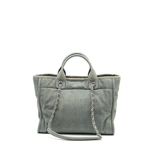 Chanel Deauville Shopping Tote Bag Denim Blue SHW (Microchip)