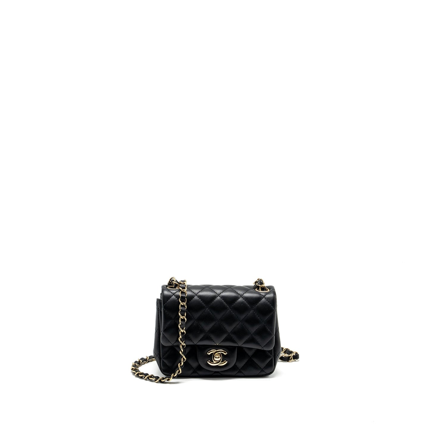 Chanel Mini Square Flap bag Lambskin Black LGHW (Microchip)