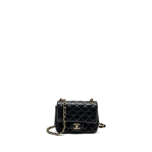 Chanel Mini Square Flap bag Lambskin Black LGHW (Microchip)