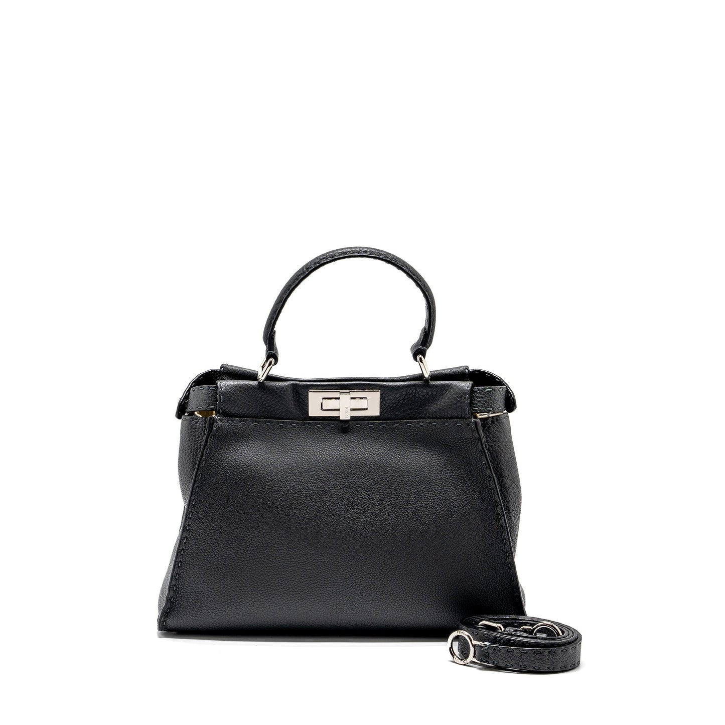 Fendi Medium Peekaboo Bag Selleria Leather Black SHW