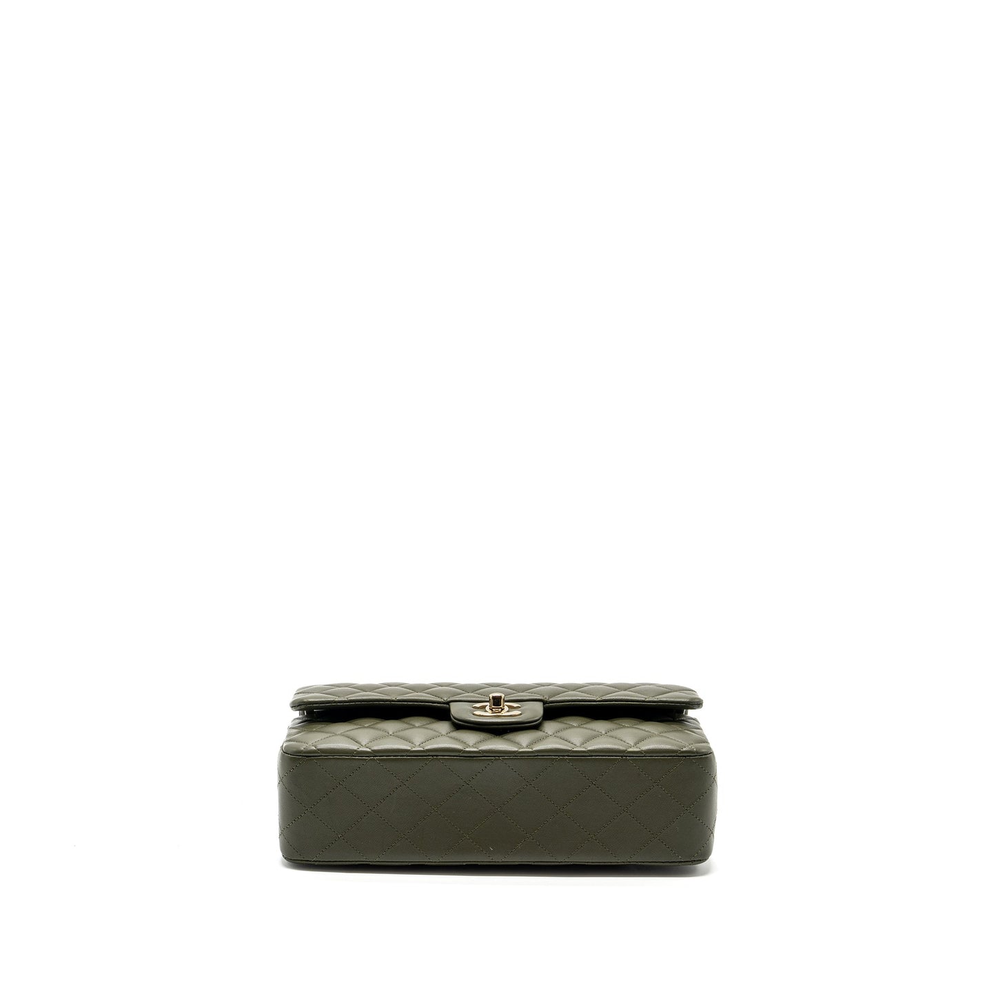 Chanel 22k Medium Classic Double Flap Bag Lambskin Olive Green LGHW(Microchip)