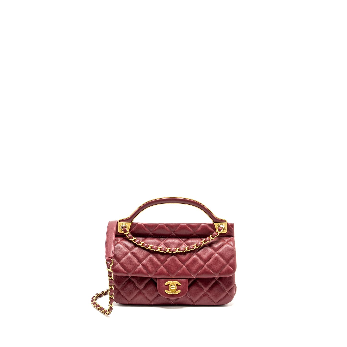 Chanel Lady Handle Bag Lambskin Burgundy GHW (Microchip)