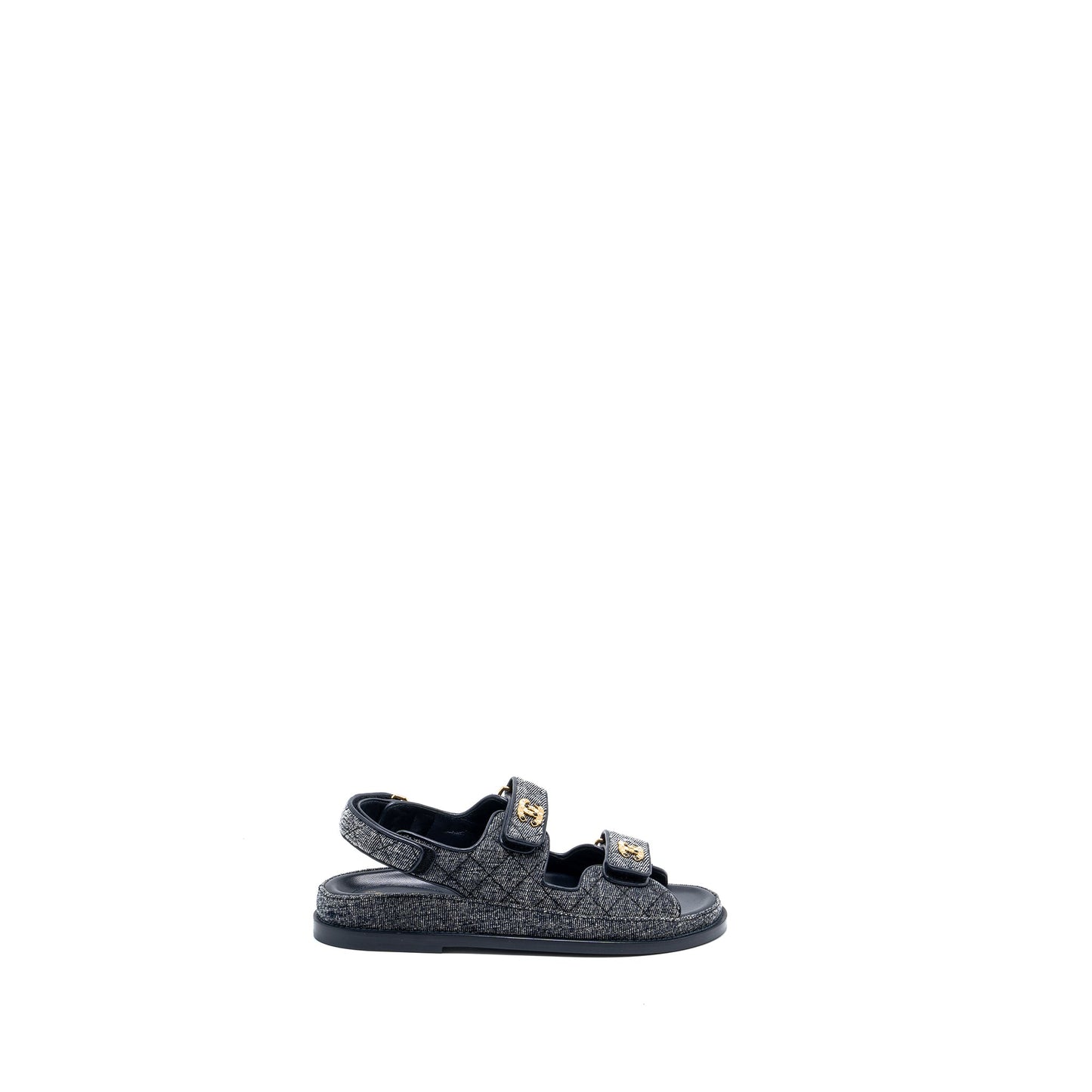 Chanel Size 36.5 Dad Sandals Denim Grey Multicolour Hardware