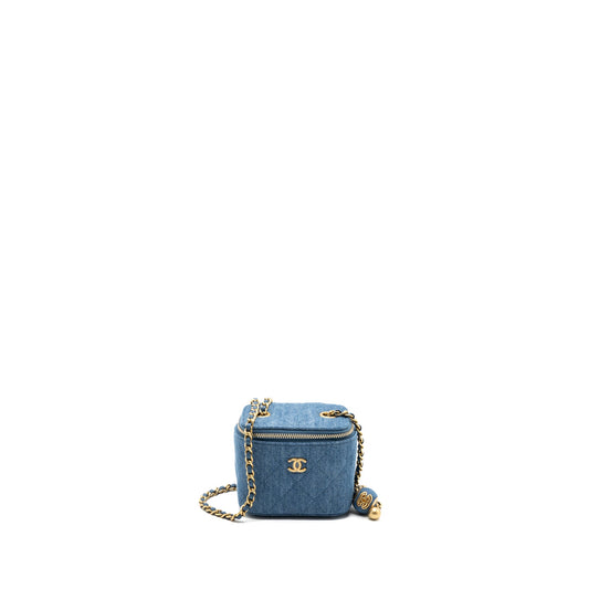 Chanel Pearl Crush Mini Vanity Case Denim Blue Brushed GHW