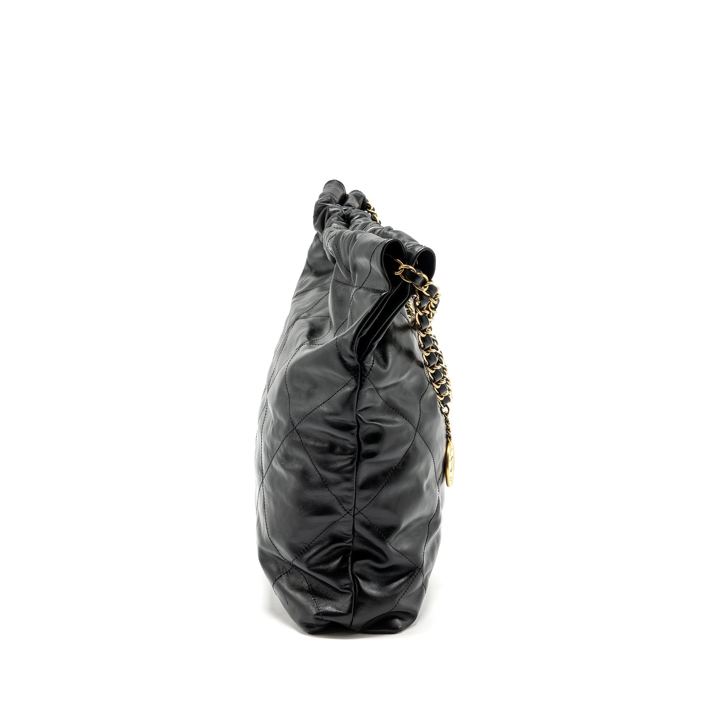 Chanel Medium 22 Bag Gold Letter Shiny Calfskin Black GHW (Microchip)