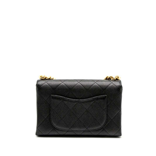 Chanel Flap Bag With Detail Chain Grained Calfskin Black Brushed GHW (Microchip)
