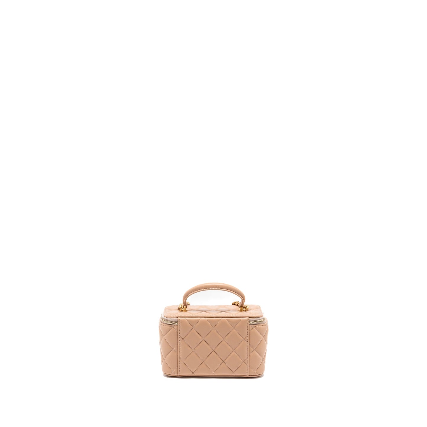 Chanel Top Handle Long Vanity With Chain Lambskin Beige Brushed GHW