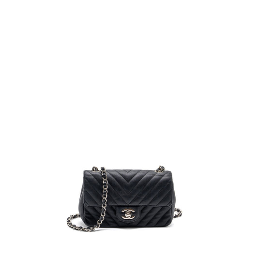 Chanel Mini Rectangular Flap Bag Chevron Caviar Black SHW