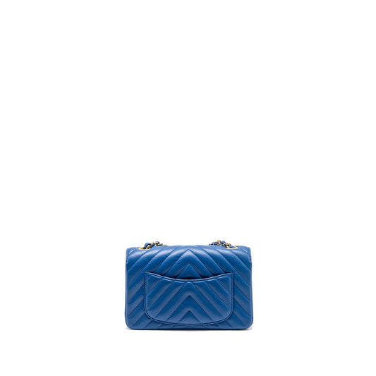 Chanel Mini Rectangular Flap Bag Chevron Lambskin Blue LGHW