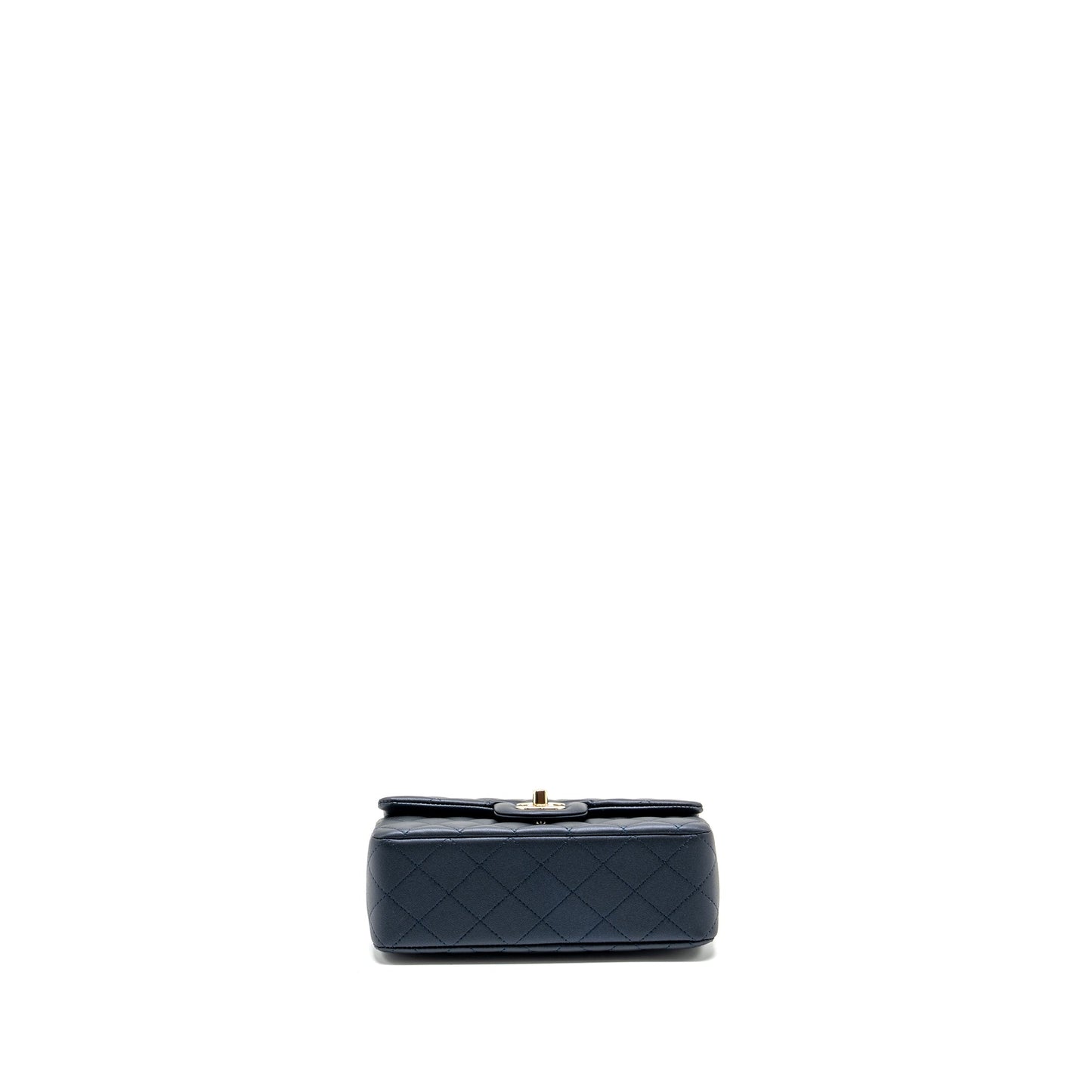 Chanel Top handle mini rectangular flap bag lambskin navy LGHW (microchip)