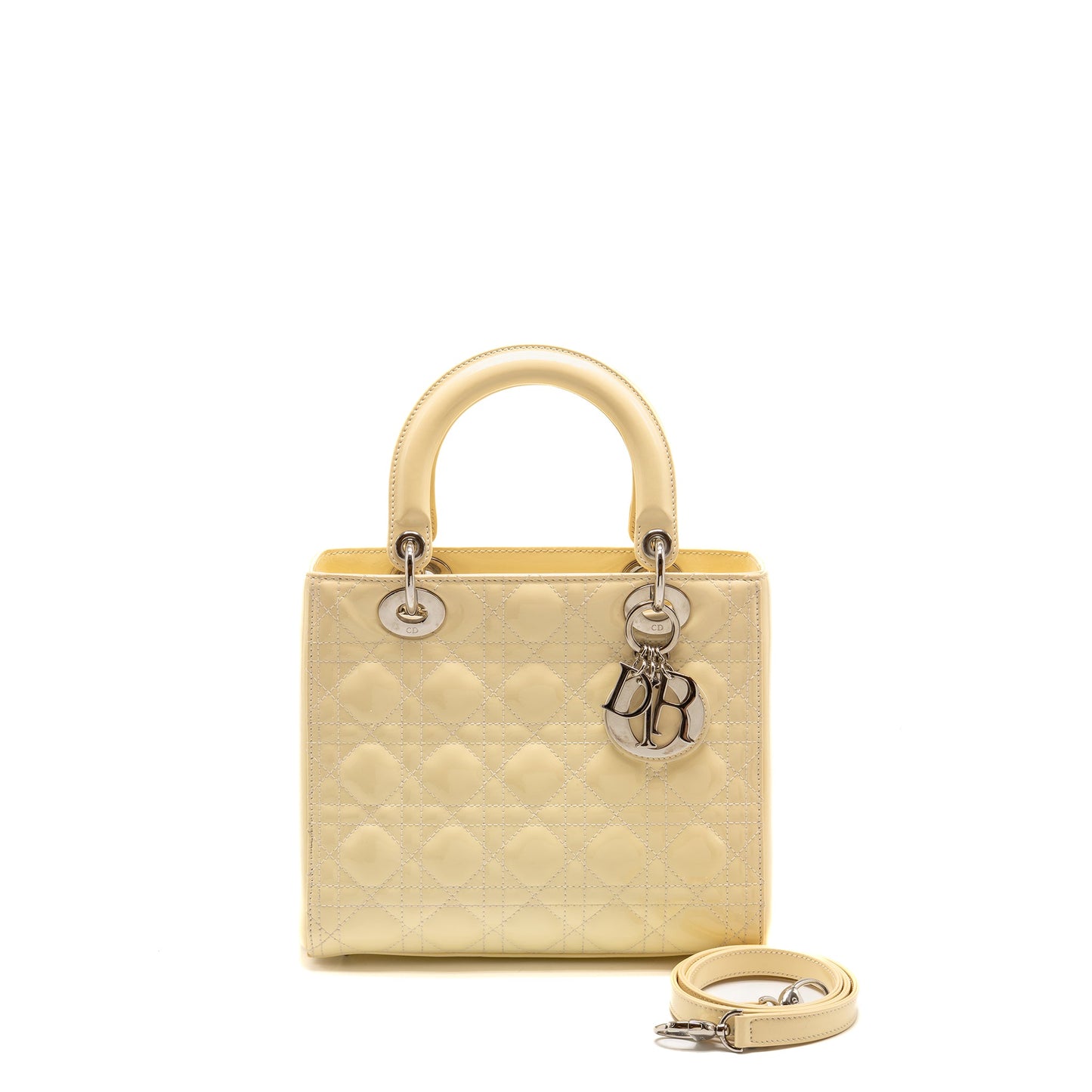 Dior Medium Lady Dior Patent Light Yellow SHW