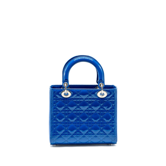 Dior Medium Lady Dior Patent Blue SHW