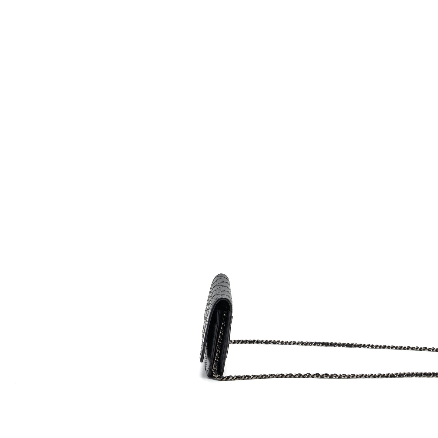 Chanel 2.55 Wallet On Chain Aged Calfskin Black Ruthenium SHW
