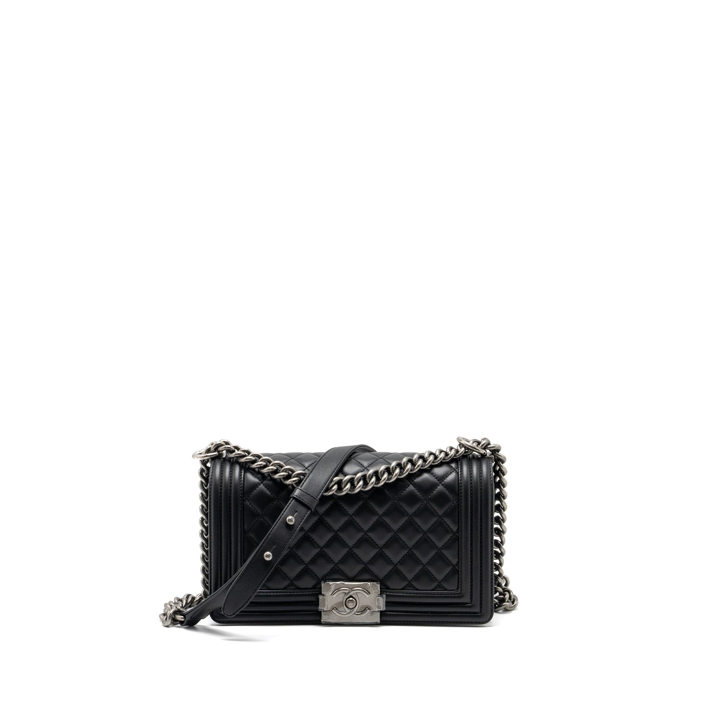 Chanel Medium Boy Bag Calfskin Black Ruthenium Hardware