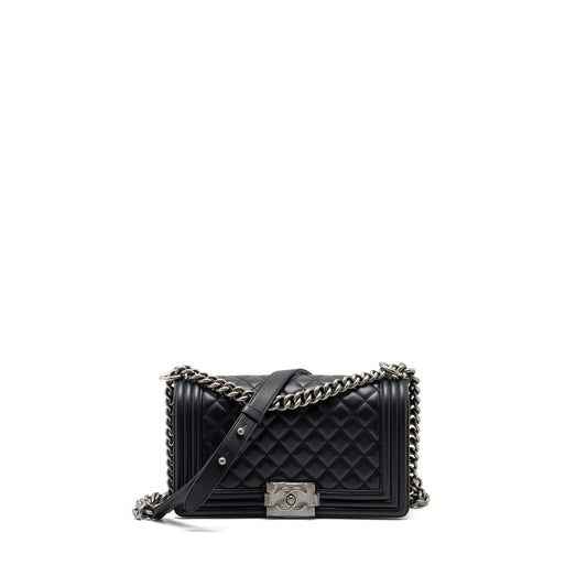Chanel Medium Boy Bag Calfskin Black Ruthenium Hardware