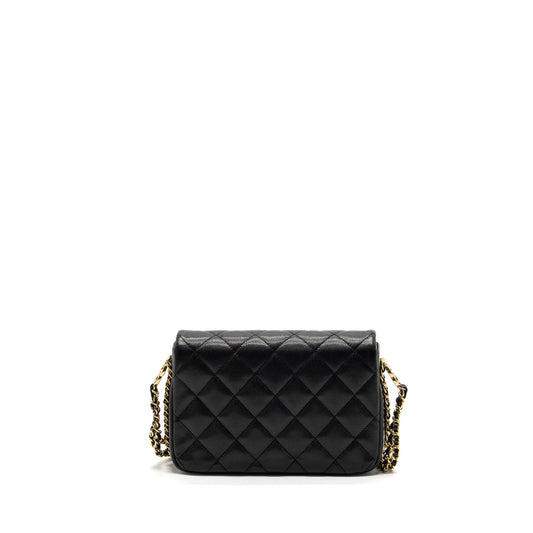 Chanel Quilted Flap Bag with Double and CC Logo Chain Caviar Black GHW (Microchip)
