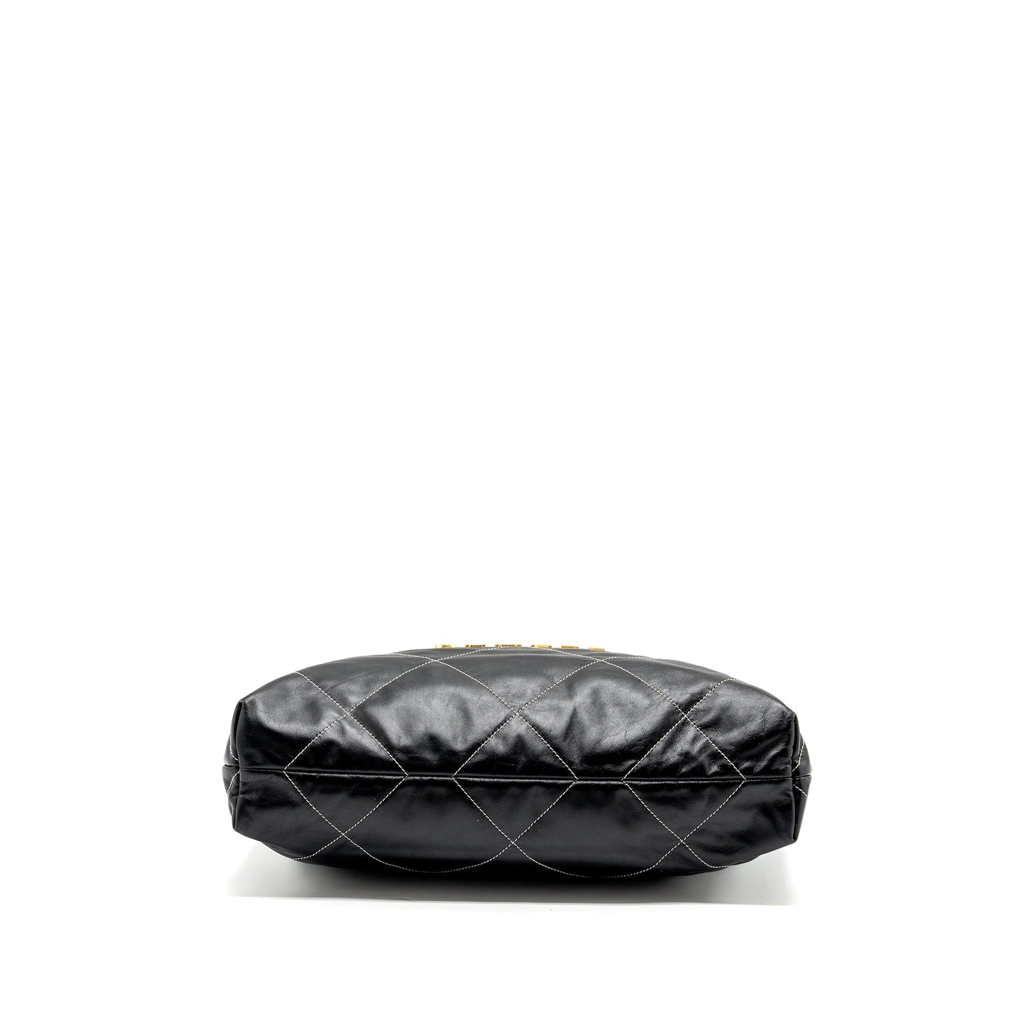 Chanel Medium 22 Bag Shiny Calfskin Black With White Stitching Gold Letter GHW (Microchip)