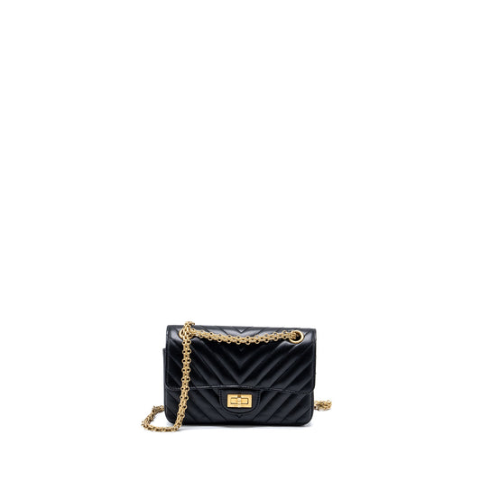 Chanel Mini 2.55 Reissue Flap Bag Chevron Aged Calfskin Black GHW (Microchip)