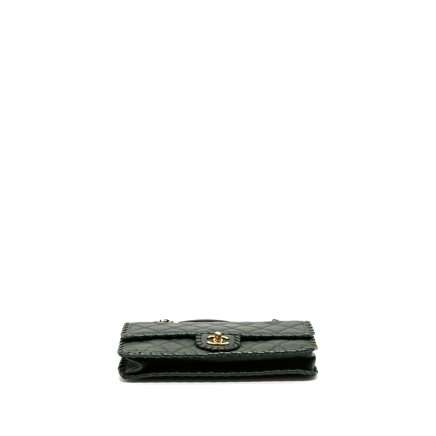Chanel quilted flap bag calfskin green ruthenium GHW