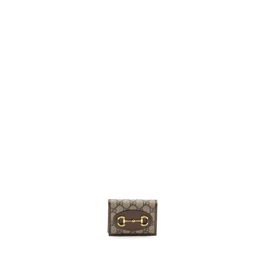 Gucci Horsebit 1955 Card Case Wallet GG Supreme Canvas/ Calfskin Brown GHW