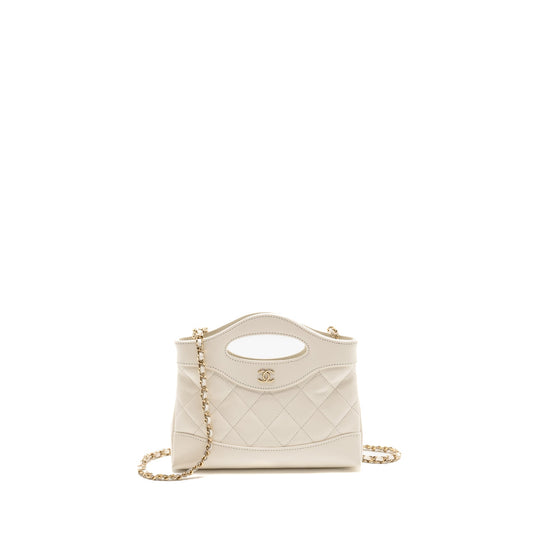 Chanel Mini 31 Clutch With Chain Shiny Lambskin White LGHW (microchip)