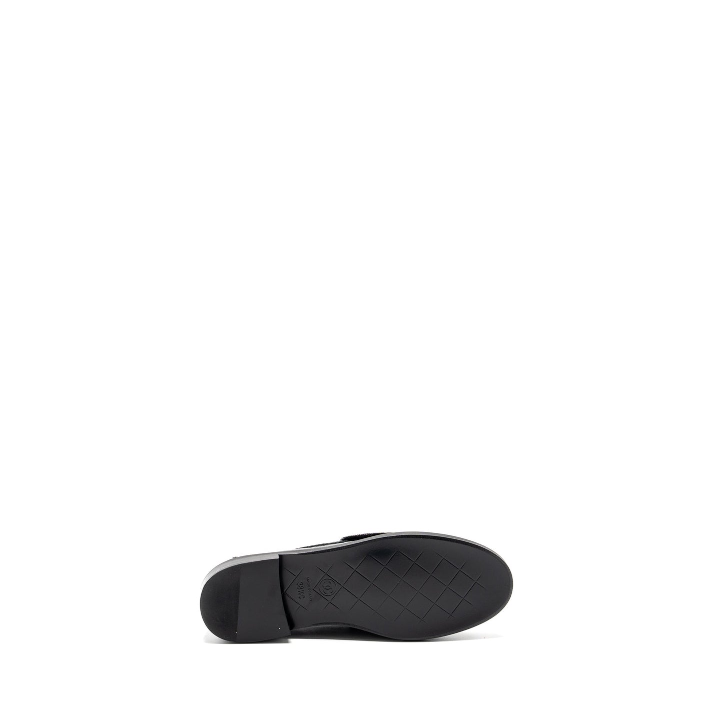 Chanel Size 38.5 Quilted CC Logo Loafer Patent Lambskin Black LGHW