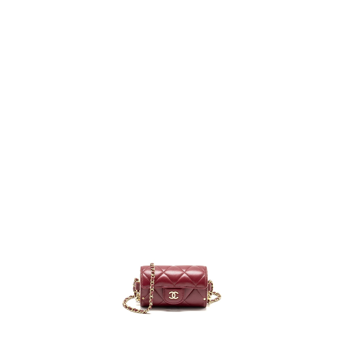 Chanel Quilted Box of Secrets Lipstick Case / Card Holder with Chain Lambskin Burgundy GHW