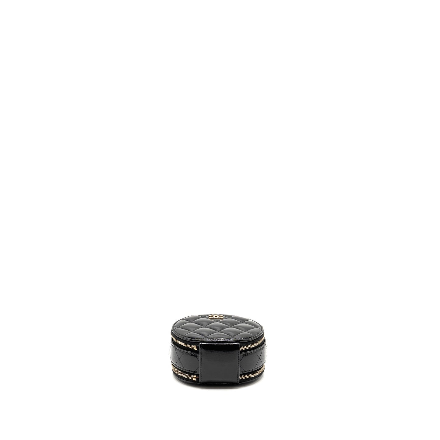 Chanel 22B Top Handle Mini Round Vanity Case With Chain Shiny Lambskin Black LGHW (Microchip)